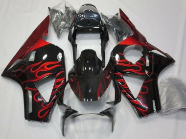 Honda CBR954RR Motorrad Verkleidung 2002-2003 - Glanzendes Schwarz Rot Flamme