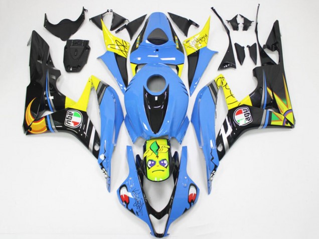 Honda CBR600RR Motorrad Verkleidung 2007-2008 - Hellblau Gelb Glanzendes Schwarz Hai