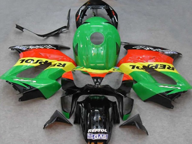 Honda VFR 800 Motorrad Verkleidung 2002-2013 - Grun Gelb Rot Schwarz Repsol