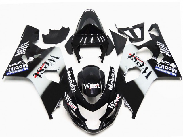 Suzuki GSXR 600 / GSXR 750 Motorrad Verkleidung 2004-2005 - Glanzendes Schwarz Weiss West OEM Stil