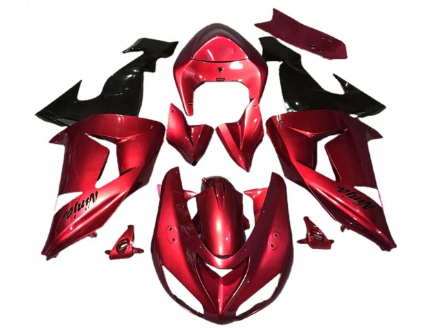 Kawasaki ZX10R Motorrad Verkleidung 2006-2007 - Rot Glanzendes Schwarz