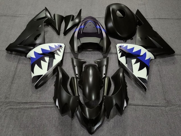 Kawasaki ZX10R Motorrad Verkleidung 2004-2005 - Matt Schwarz und Dunkel Blau Hai