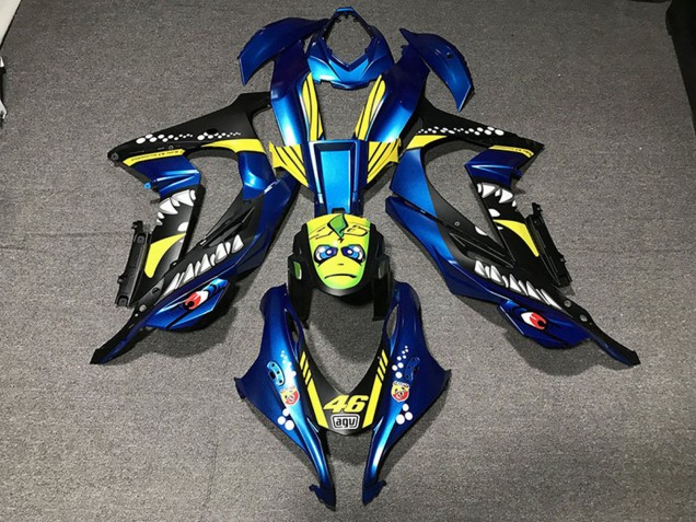Kawasaki ZX10R Motorrad Verkleidung 2016-2020 - Metallisch Blau Gelb Hai 46