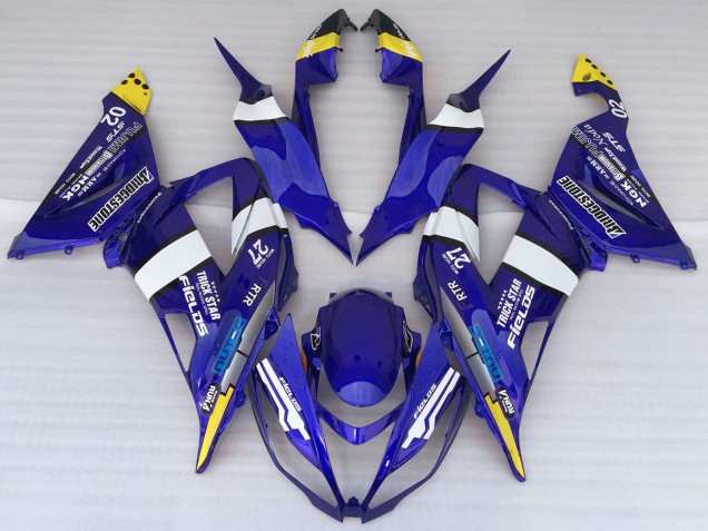 Kawasaki ZX6R Motorrad Verkleidung 2013-2018 - Blau Weiss Gelb Trick Star Bridgestone