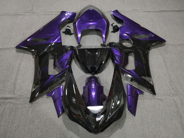 Kawasaki ZX6R Motorrad Verkleidung 2005-2006 - Lila Glanzendes Schwarz