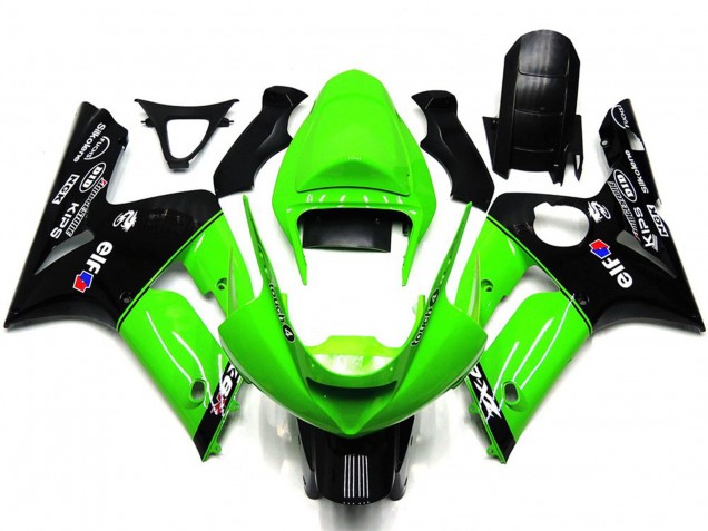 Kawasaki ZX6R Motorrad Verkleidung 2003-2004 - Grun Glanzendes Schwarz Elf Silkolene