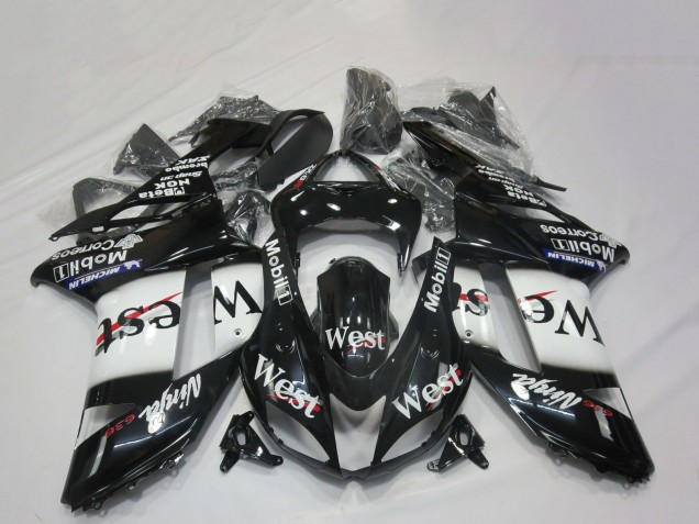 Kawasaki ZX6R Motorrad Verkleidung 2007-2008 - Glanzendes Schwarz Weiss West