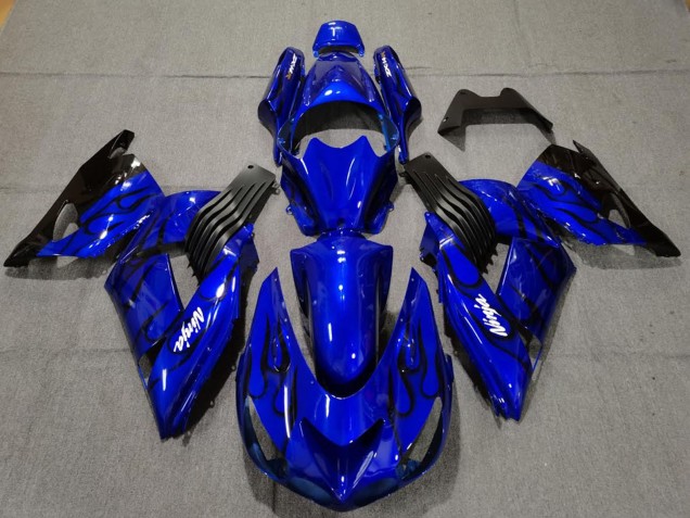 Kawasaki ZX14R Motorrad Verkleidung 2006-2011 - Blau Schwarz Flamme