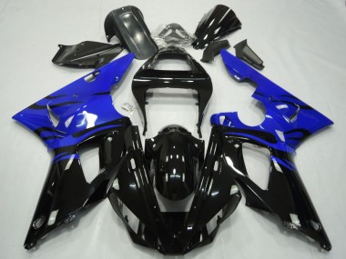 Yamaha R1 Motorrad Verkleidung 2000-2001 - Blau Glanzendes Schwarz Flamme