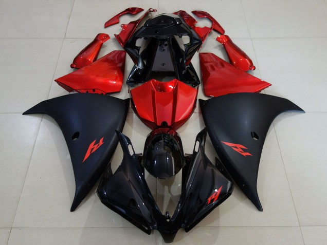 Yamaha R1 Motorrad Verkleidung 2012-2014 - Glanzendes Schwarz Matt Schwarz Rot
