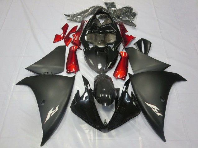 Yamaha R1 Motorrad Verkleidung 2012-2014 - Glanzendes Schwarz Matt Schwarz Rot