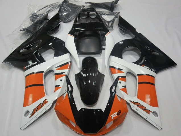 Yamaha R6 Motorrad Verkleidung 1998-2002 - Weiss Orange Glanzendes Schwarz