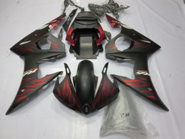 Yamaha R6 Motorrad Verkleidung 2003-2004 - Matt Schwarz Rot Flamme
