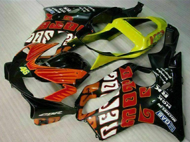 Honda CBR600 F4i Motorrad Verkleidung 2001-2003 - Gelb Orange Glanzendes Schwarz Rossi 46