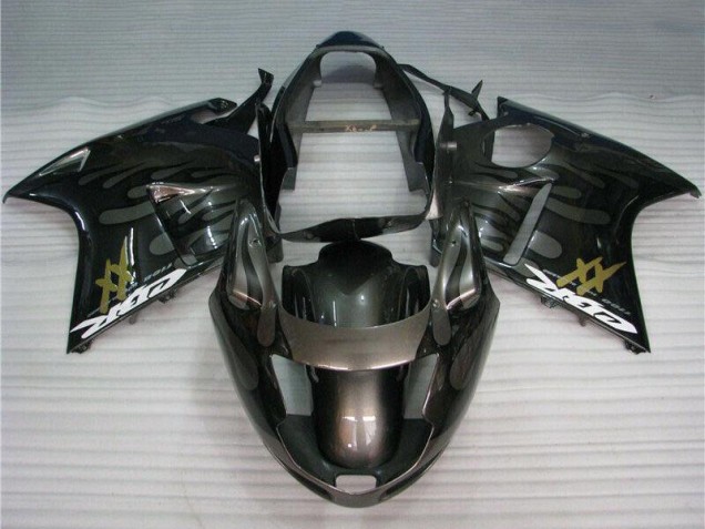 Honda CBR1100XX Blackbird Motorrad Verkleidung 1996-2007 - Glanzendes Schwarz Silber Flamme