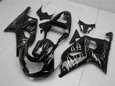Suzuki GSXR 600/750 Motorrad Verkleidung 2001-2003 - Glanzendes Schwarz Silber Flamme