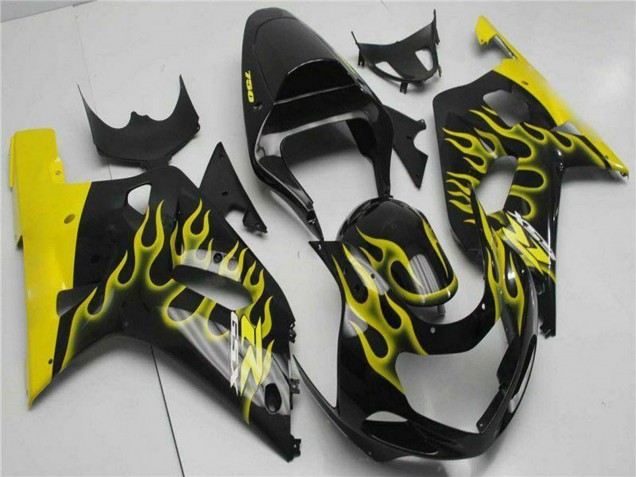Suzuki GSXR 600/750 Motorrad Verkleidung 2001-2003 - Glanzendes Schwarz Gelb Flamme