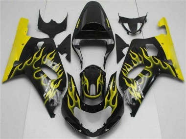 Suzuki GSXR 600/750 Motorrad Verkleidung 2001-2003 - Glanzendes Schwarz Gelb Flamme