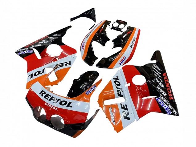 Honda CBR400RR NC23 Motorrad Verkleidung 1987-1989 - Orange Weiss Rot Glanzendes Schwarz Repsol HRC