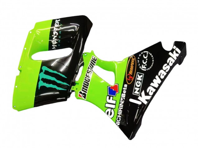 Kawasaki ZZR600 Motorrad Verkleidung 1998-2003 - Grun Glanzendes Schwarz Blau Monster Elf Touch4 Bridgestone