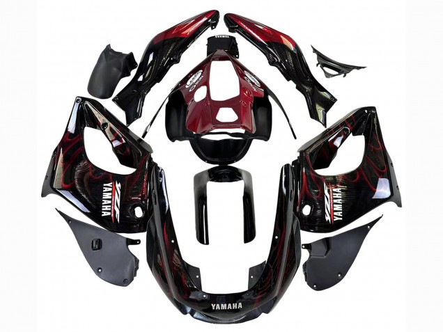 Yamaha YZF 1000R Thunderace Motorrad Verkleidung 1997-2007 - Schwarz mit Dunkel Rot Flamme