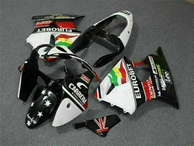 Kawasaki ZX6R Motorrad Verkleidung 2000-2002 - Weiss Rot Gelb Grun Glanzendes Schwarz Stern EuroBet