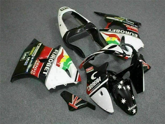 Kawasaki ZX6R Motorrad Verkleidung 2000-2002 - Weiss Rot Gelb Grun Glanzendes Schwarz Stern EuroBet