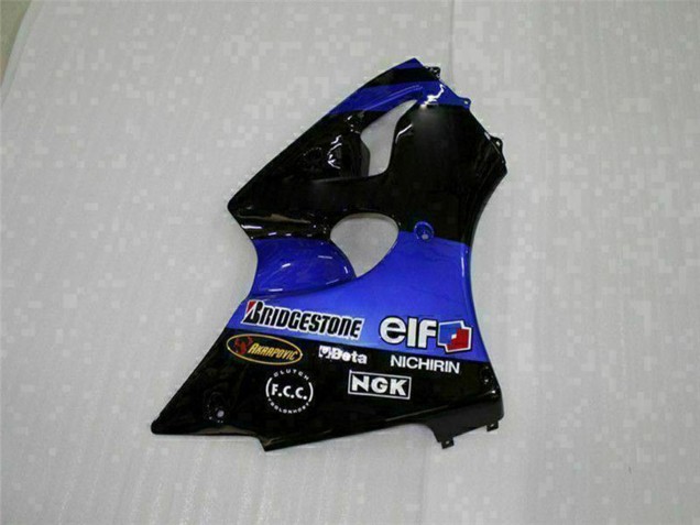 Kawasaki ZX6R Motorrad Verkleidung 2000-2002 - Blau Glanzendes Schwarz Elf Bridgestone