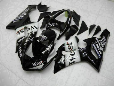 Kawasaki ZX6R Motorrad Verkleidung 2005-2006 - Glanzendes Schwarz Weiss West
