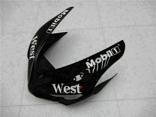 Kawasaki ZX6R Motorrad Verkleidung 2005-2006 - Glanzendes Schwarz Weiss West