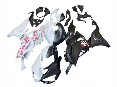 Kawasaki ZX6R Motorrad Verkleidung 2023-2025 - Schwarz Weiss mit Blume