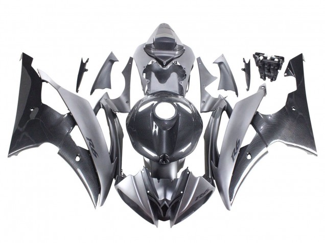 Yamaha YZF 600 R6 Motorrad Verkleidung 2008-2016 - Grau Schwarz Carbonfaser Stil