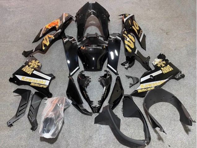 Kawasaki ZX10R Motorrad Verkleidung 2021-2025 - Glanzendes Schwarz Gold Elf Schnee