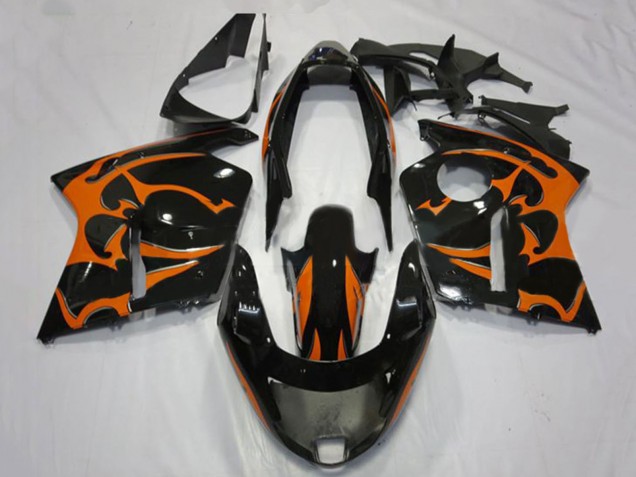 Honda CBR1100XX Blackbird Motorrad Verkleidung 1996-2007 - Glanzendes Schwarz Orange Flamme
