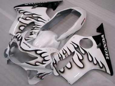 Honda CBR600 F4 Motorrad Verkleidung 1999-2000 - Weiss Glanzendes Schwarz Flamme