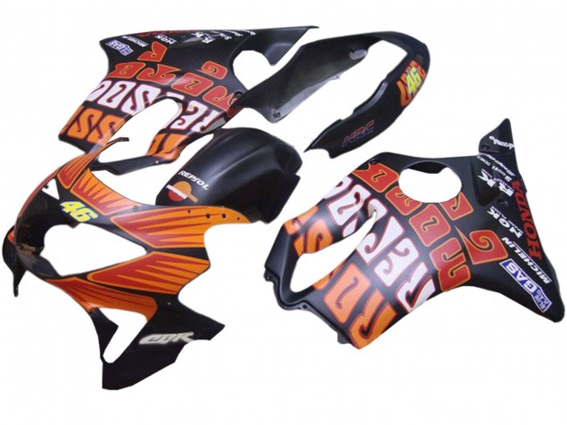 Honda CBR600 F4 Motorrad Verkleidung 1999-2000 - Matt Schwarz Orange Rossi Repsol 46