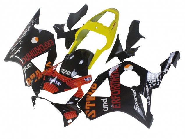 Honda CBR900RR 954 Motorrad Verkleidung 2002-2003 - Gelb Rot Glanzendes Schwarz Repsol Rossi
