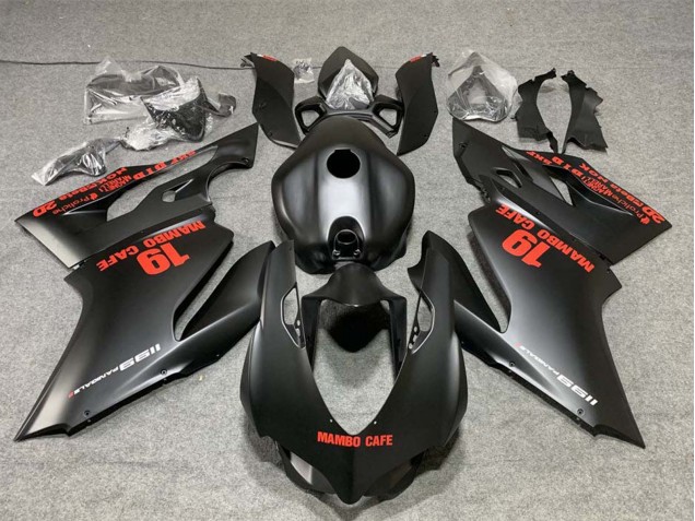 Ducati 1199 Motorrad Verkleidung 2011-2014 - Matt Schwarz mit Rot Aufkleber Mambo Cafe 19