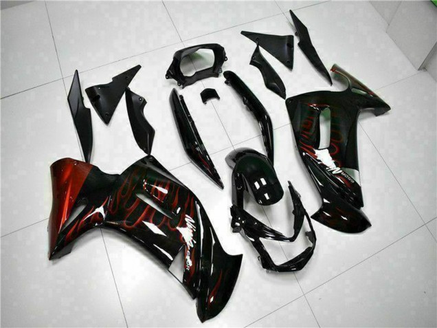 Kawasaki EX650 Motorrad Verkleidung 2006-2008 - Glanzendes Schwarz Rot Flamme