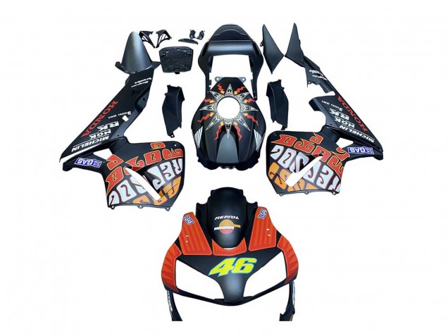 Honda CBR600RR Motorrad Verkleidung 2003-2004 - Matt Schwarz Orange Repsol Rossi 46