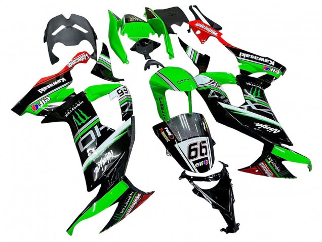 Kawasaki ZX10R Motorrad Verkleidung 2008-2010 - Grun Weiss Rot Schwarz Monster Elf 66