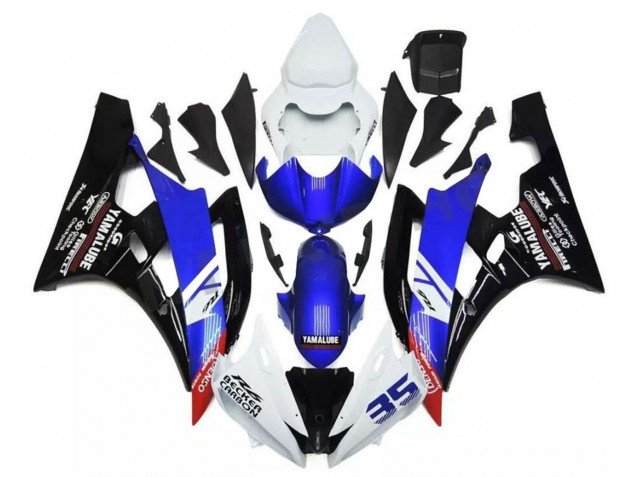 Yamaha YZF R6 Motorrad Verkleidung 2006-2007 - Weiss Blau Glanzendes Schwarz Yamalube Becker Carbon