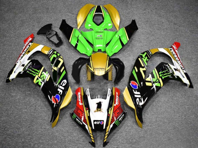 Kawasaki ZX10R Motorrad Verkleidung 2016-2020 - Grun Gold Weiss Rot Schwarz Elf Monster