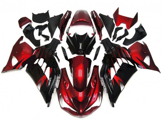 Kawasaki ZX14R ZZR1400 Motorrad Verkleidung 2012-2024 - Rot Glanzendes Schwarz
