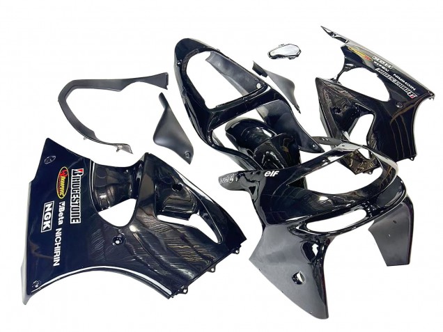 Kawasaki ZX6R Motorrad Verkleidung 1998-1999 - Glanzendes Schwarz Gelb Elf Bridgestone