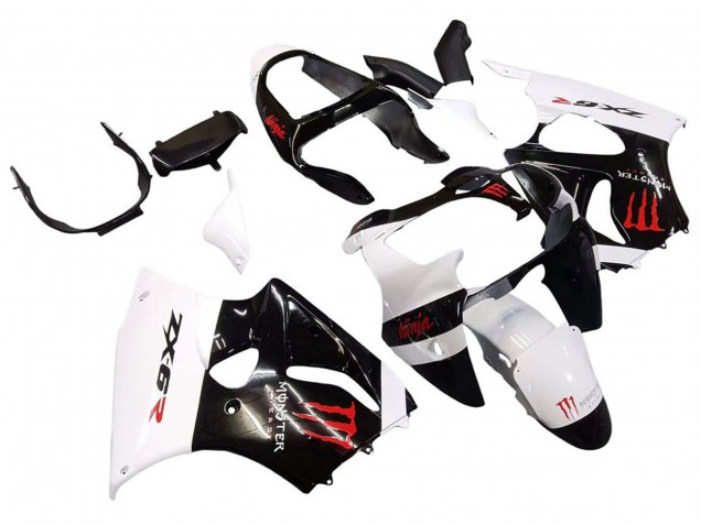 Kawasaki ZX6R Motorrad Verkleidung 2000-2002 - Weiss Schwarz Rot Monster