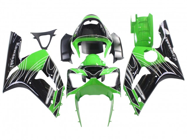 Kawasaki ZX6R Motorrad Verkleidung 2003-2004 - Grun Weiss Schwarz