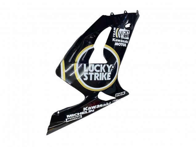 Kawasaki ZX6R Motorrad Verkleidung 2003-2004 - Glanzendes Schwarz Weiss Motul Lucky Strike