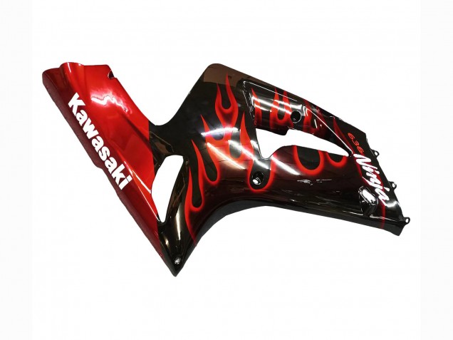 Kawasaki ZX6R Motorrad Verkleidung 2003-2004 - Glanzendes Schwarz Rot Flamme