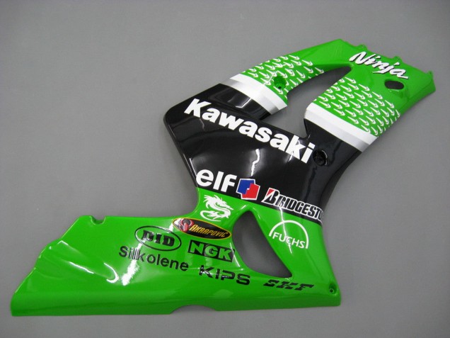Kawasaki ZX6R Motorrad Verkleidung 2003-2004 - Grun Weiss Schwarz Elf Bridgestone